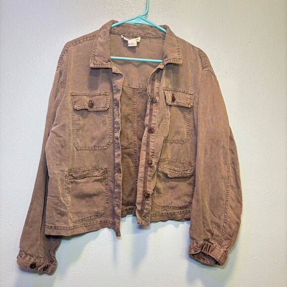C&C California Jackets & Blazers - C & C California Army Green Linen Blend Utility Jacket Size Large